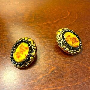 Amber oval vintage clip on earrings